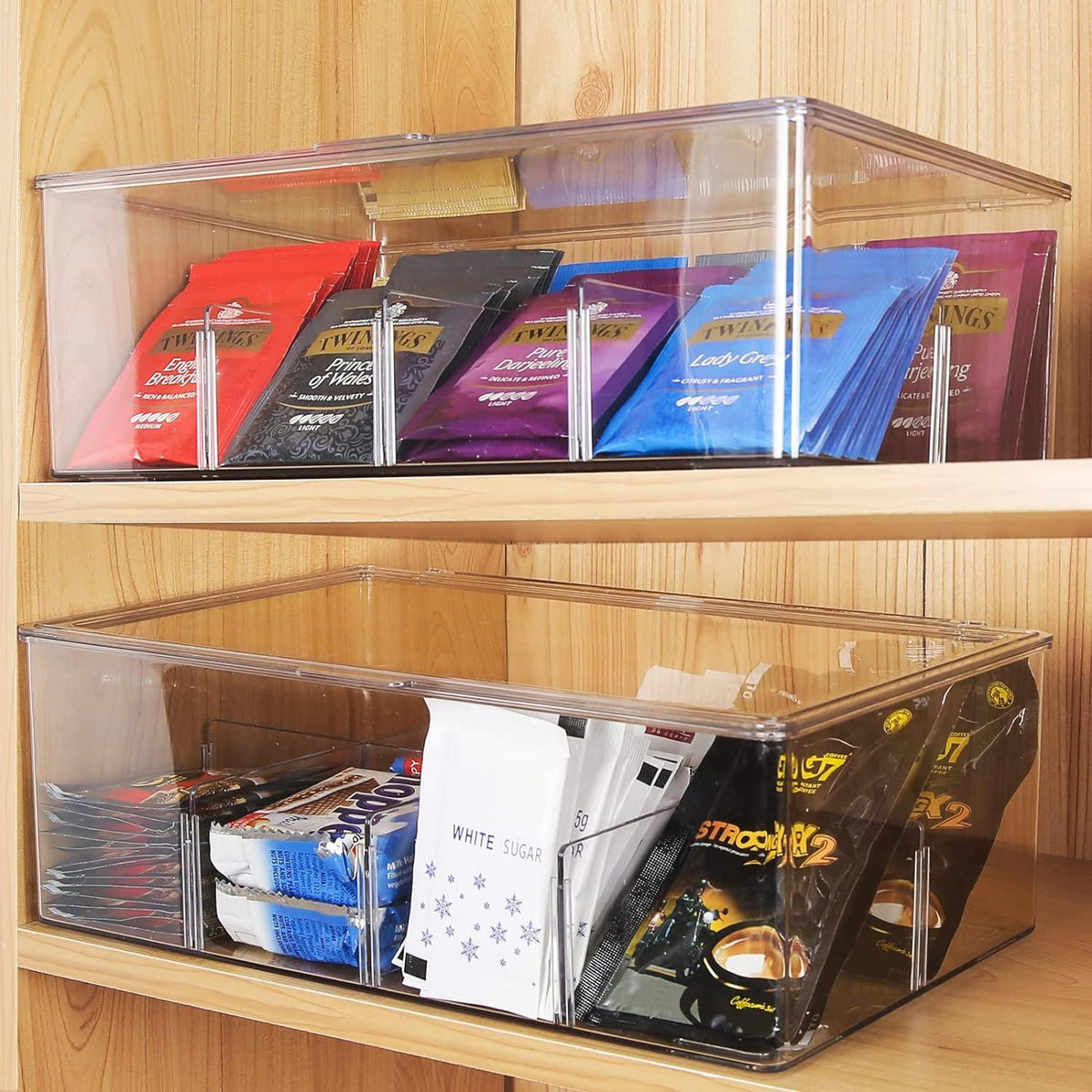 Stapelbare Teebox mit 16 Fächern und Deckel - Teebeutelbox aus