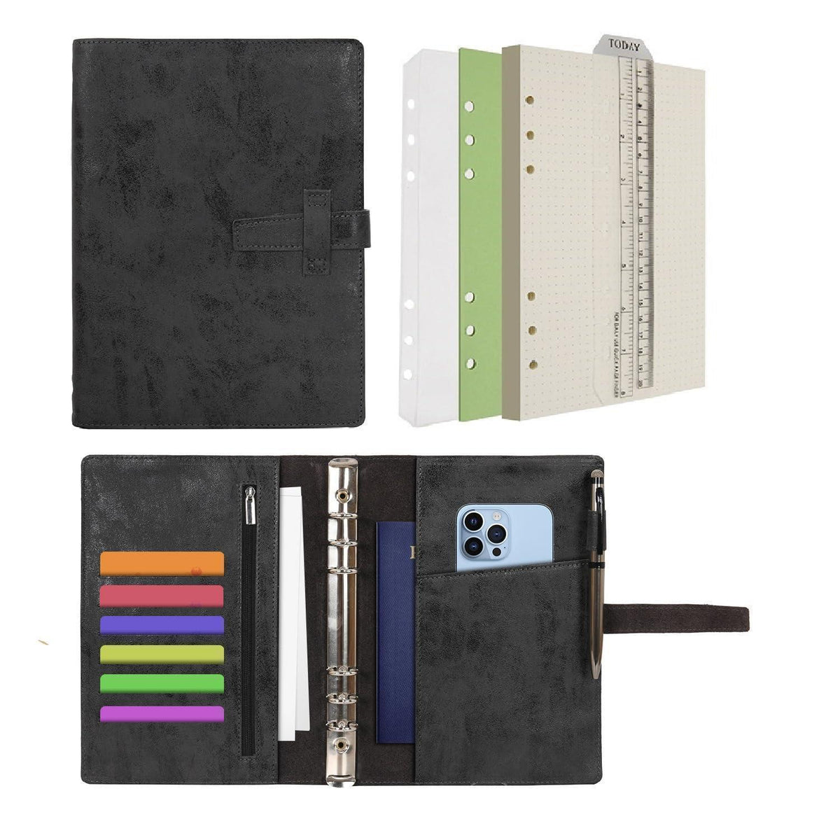 Ringbuch A5 – Notizbuch & Organizer mit Punktrasterpapier in Lederoptik