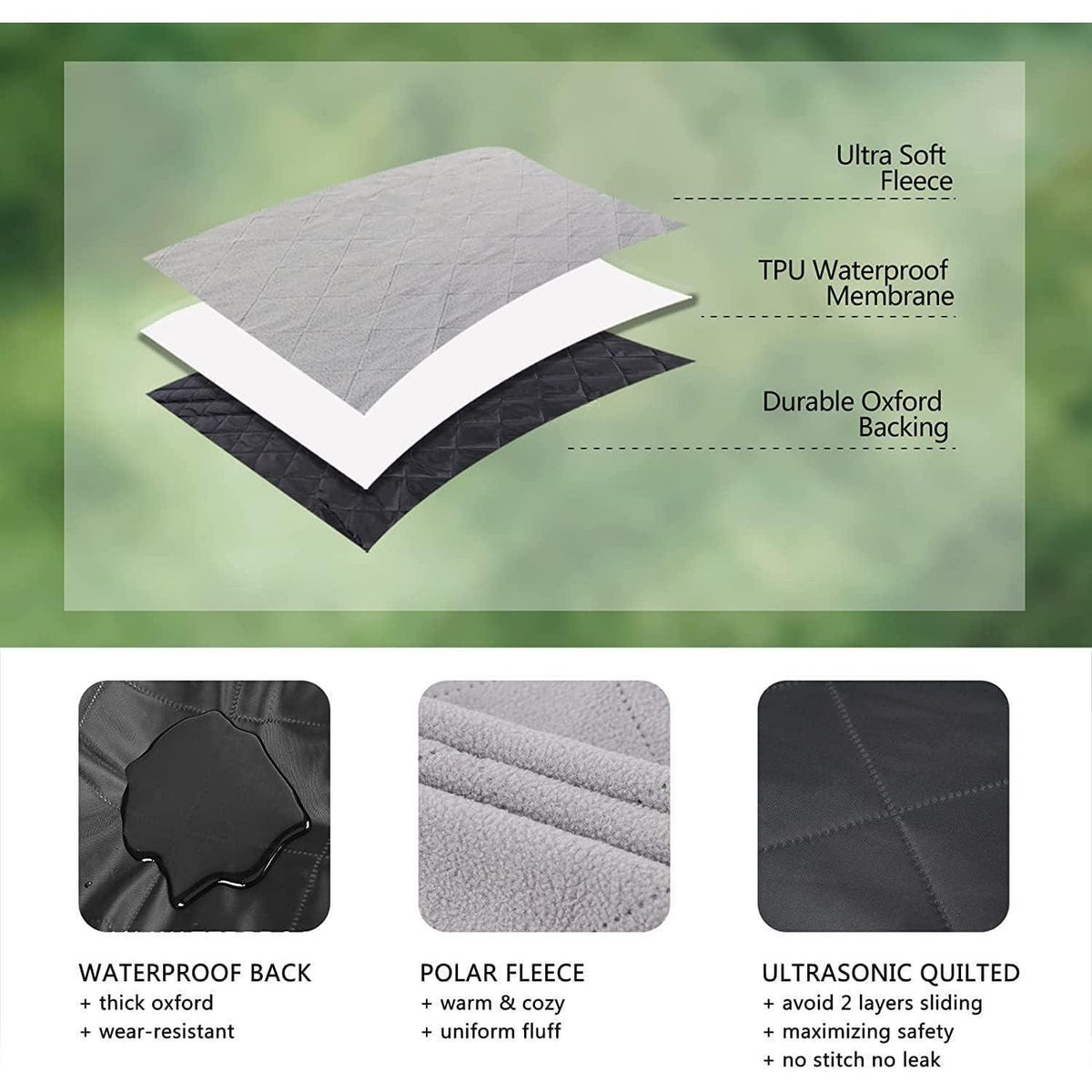 Wasserdichte Fleece Campingdecke – Grau, 145x200 cm