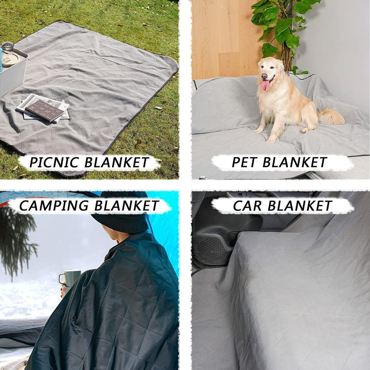 Wasserdichte Fleece Campingdecke – Grau, 145x200 cm