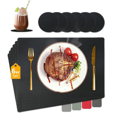 Abwaschbare Tischsets 6er Set mit Untersetzern Schwarz in Lederoptik