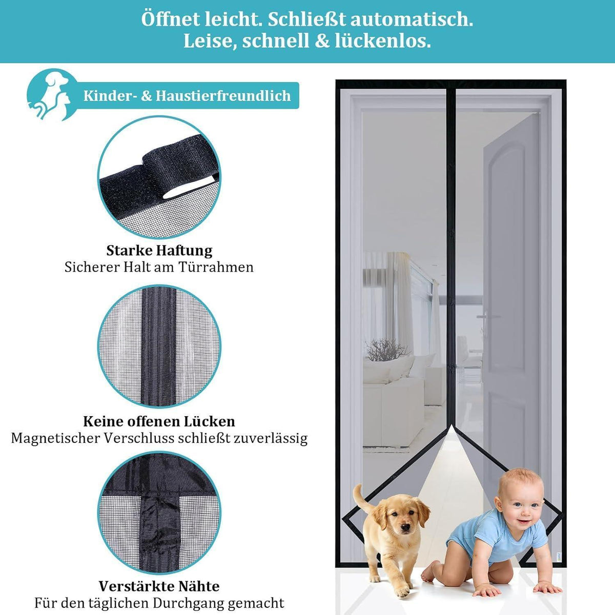 Fliegengitter Tür Magnetisch 100x230 cm – Katzen Sicher & Robust