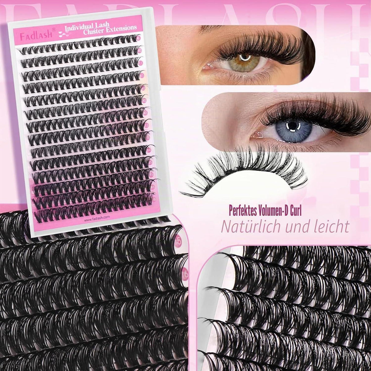 Volumen Cluster Wimpern 40D Schwarz 8-16mm Mischtray
