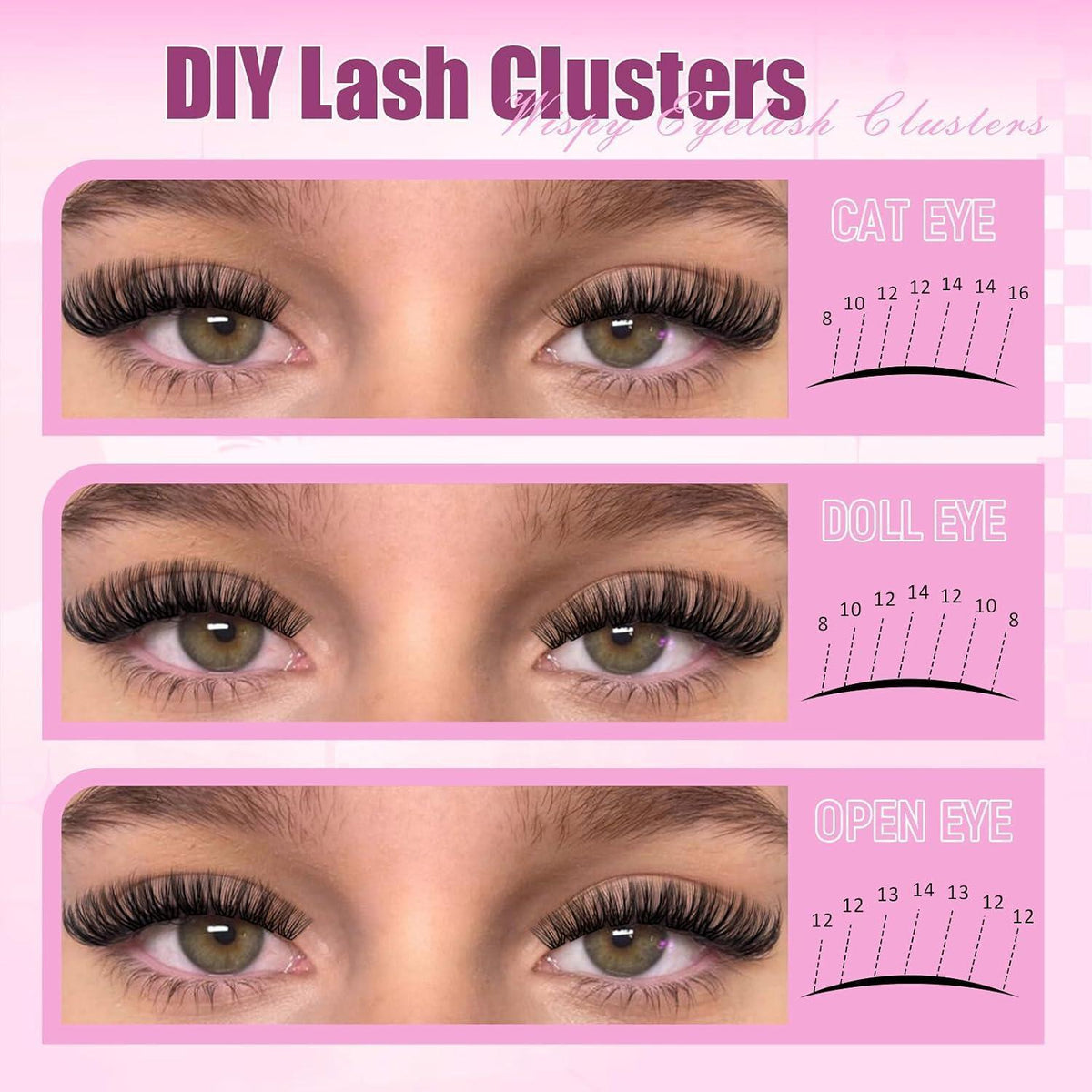Volumen Cluster Wimpern 40D Schwarz 8-16mm Mischtray