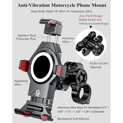 Motorrad Handyhalterung mit Vibrationsdämpfer & Diebstahlschutz