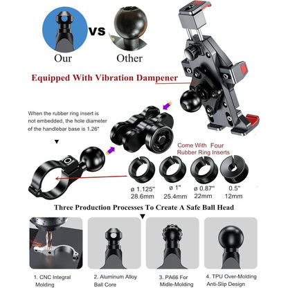 Motorrad Handyhalterung mit Vibrationsdämpfer & Diebstahlschutz