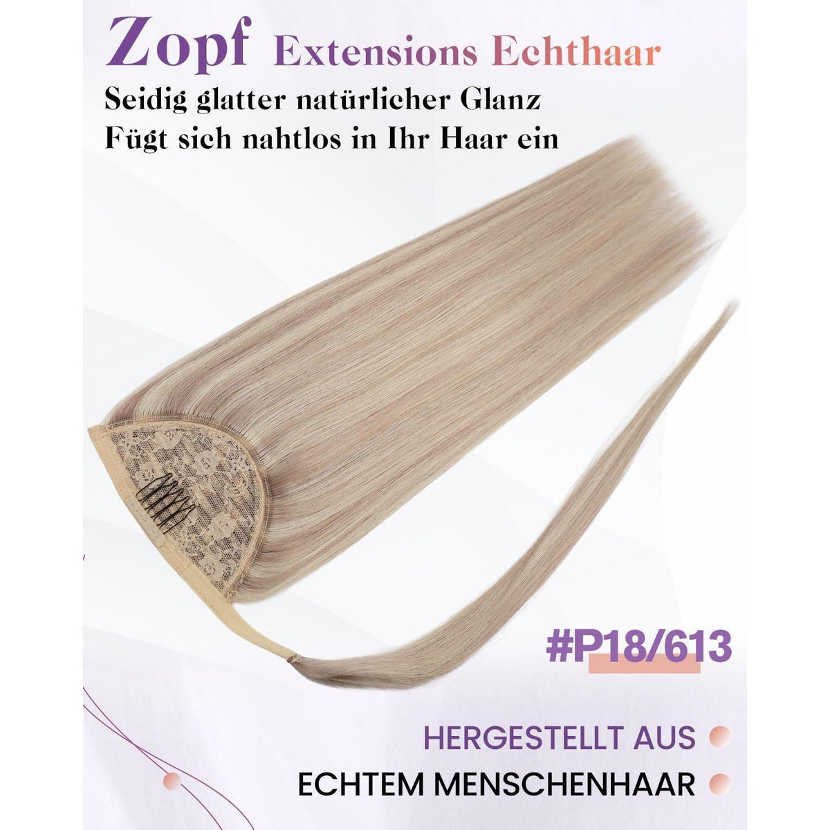 Echthaar Pferdeschwanz Zopf Blond Highlights 35cm
