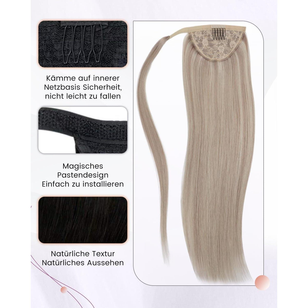 Echthaar Pferdeschwanz Zopf Blond Highlights 35cm