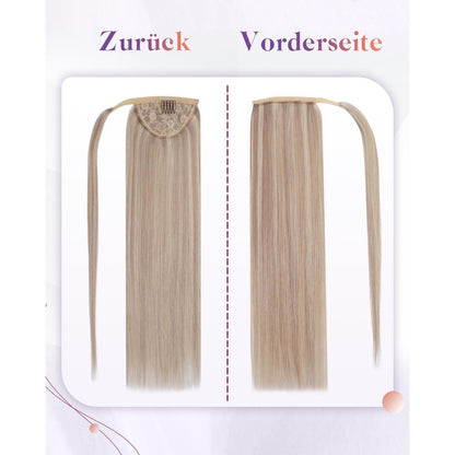 Echthaar Pferdeschwanz Zopf Blond Highlights 35cm