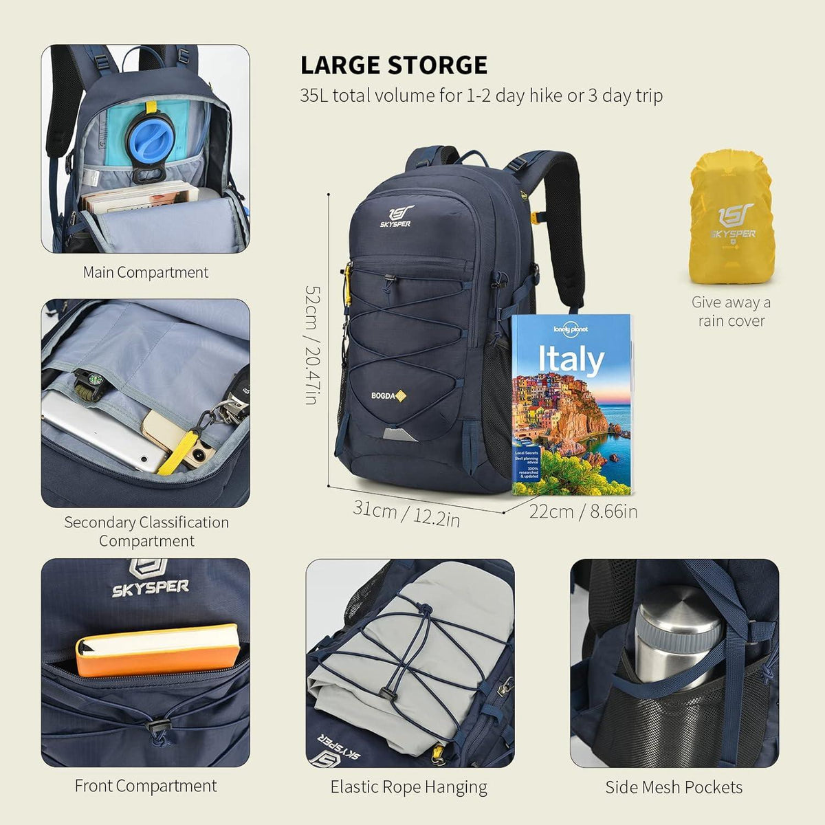 Wanderrucksack 35L Camping Backpack mit Rückenbelüftung Trinksystem