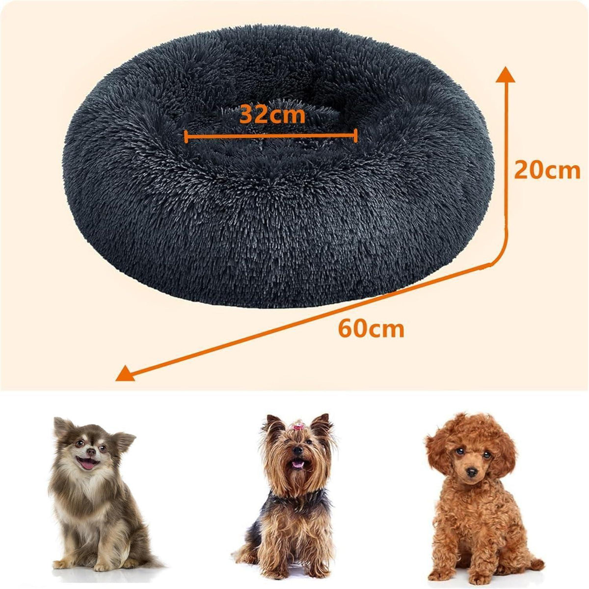 Orthopädisches Hundebett rund, waschbar, dunkelgrau, 60 cm