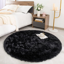 Hochflor Shaggy Teppich Rund Super Weich Flauschiger Schwarz 120 x 120