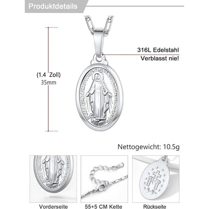 Oval Anhänger Halskette Jungfrau Maria Messing/925 Sterling Silber