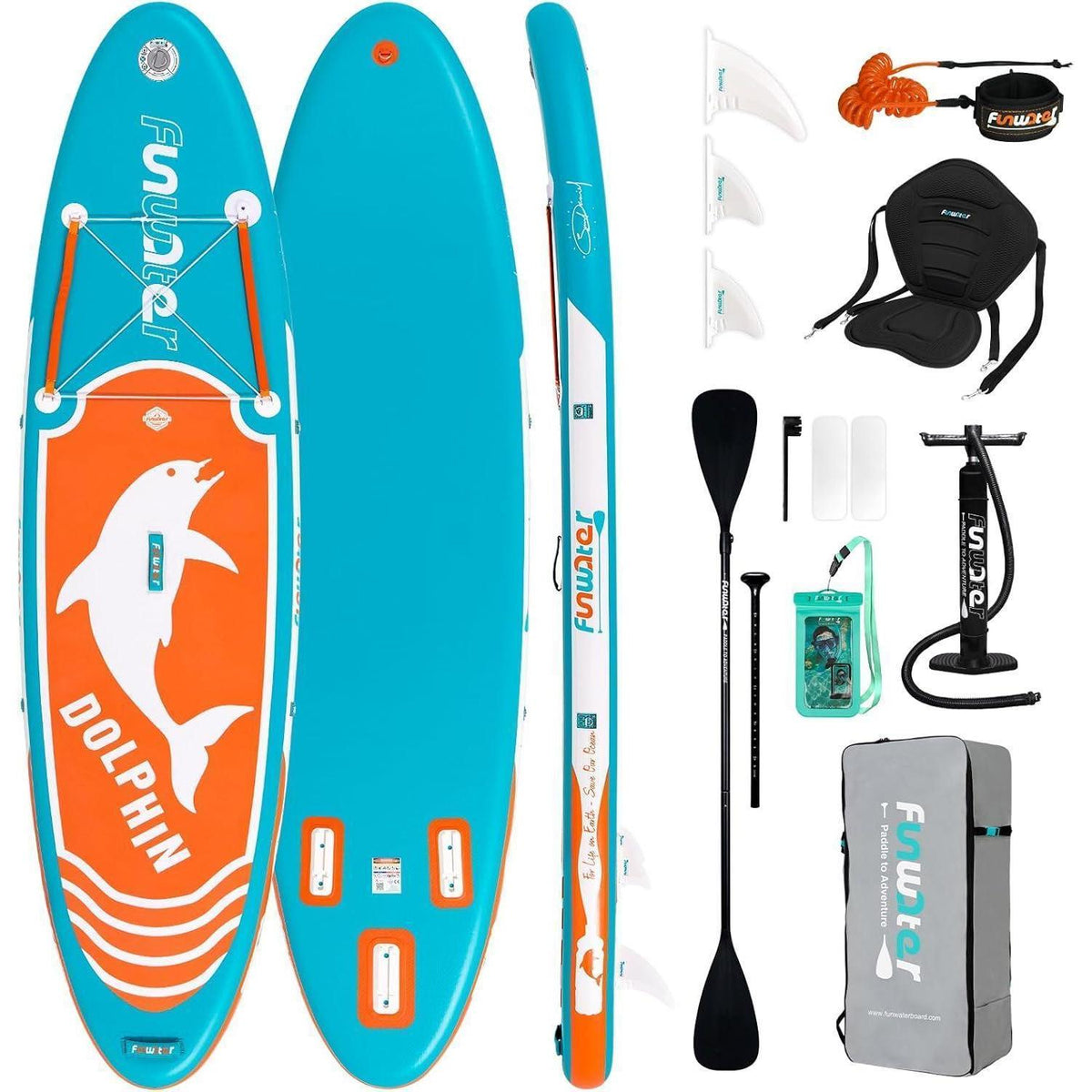 Aufblasbares SUP Board 320cm Delfin-Blau mit Kajak-Funktion