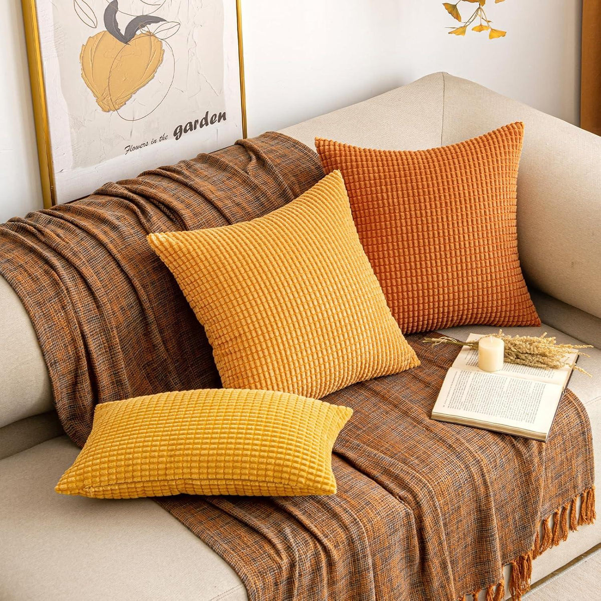 Kordsamt Kissenbezug Granulat Deko Herbst Orange 2er Set 40x40 cm