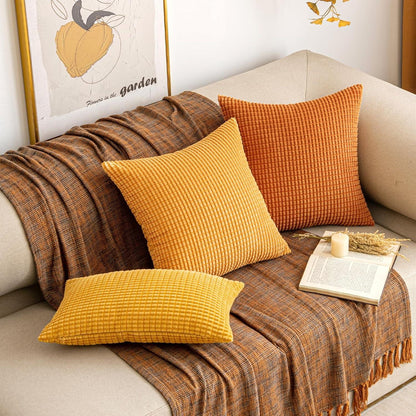 Kordsamt Kissenbezug Granulat Deko Herbst Orange 2er Set 40x40 cm