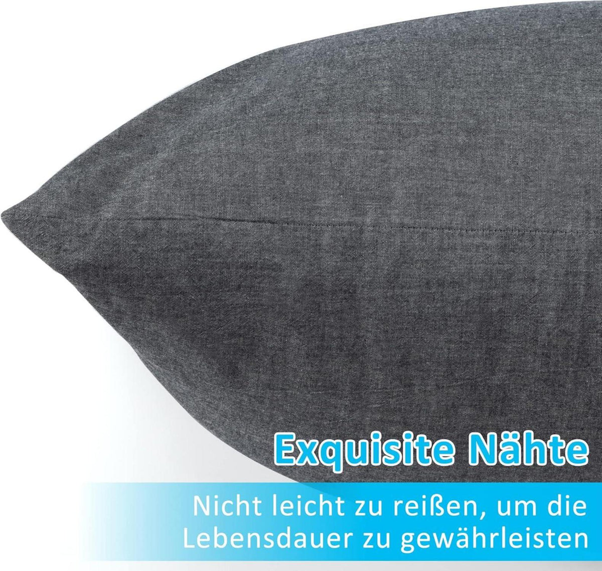 2er Set 50x50 cm Dunkelgrau Baumwolle Kissenbezug mit Reißverschluss