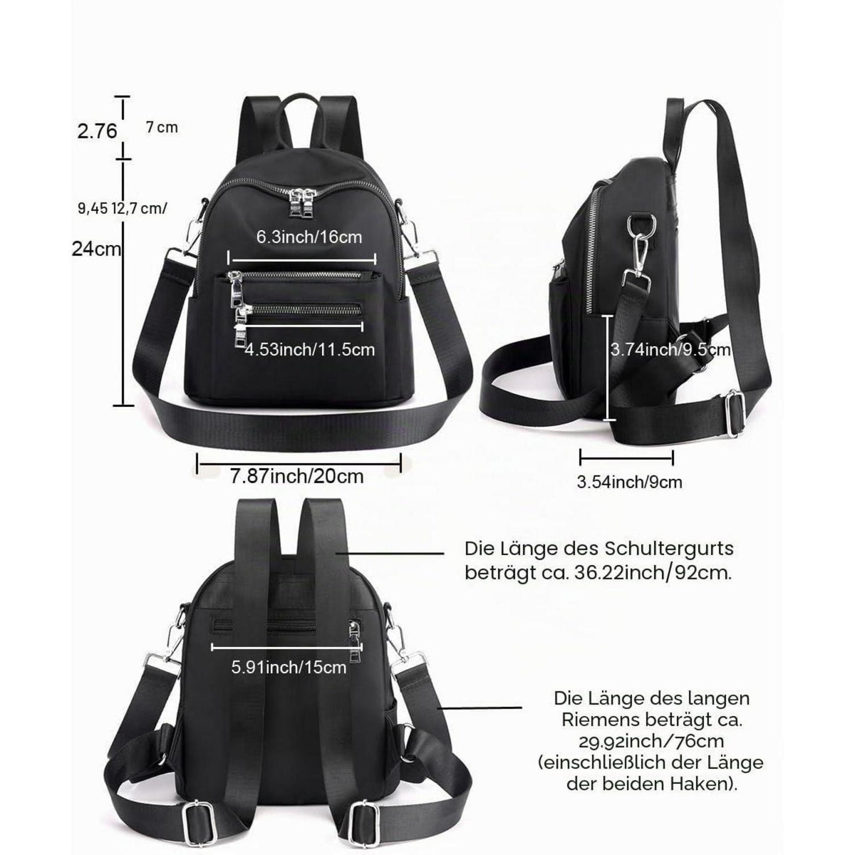 Damen Rucksack 2in1 Schultertasche Blau Wasserdicht Daypack
