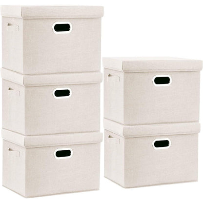 Aufbewahrungsbox mit Deckel, faltbar, waschbar, 5er-Set, Beige