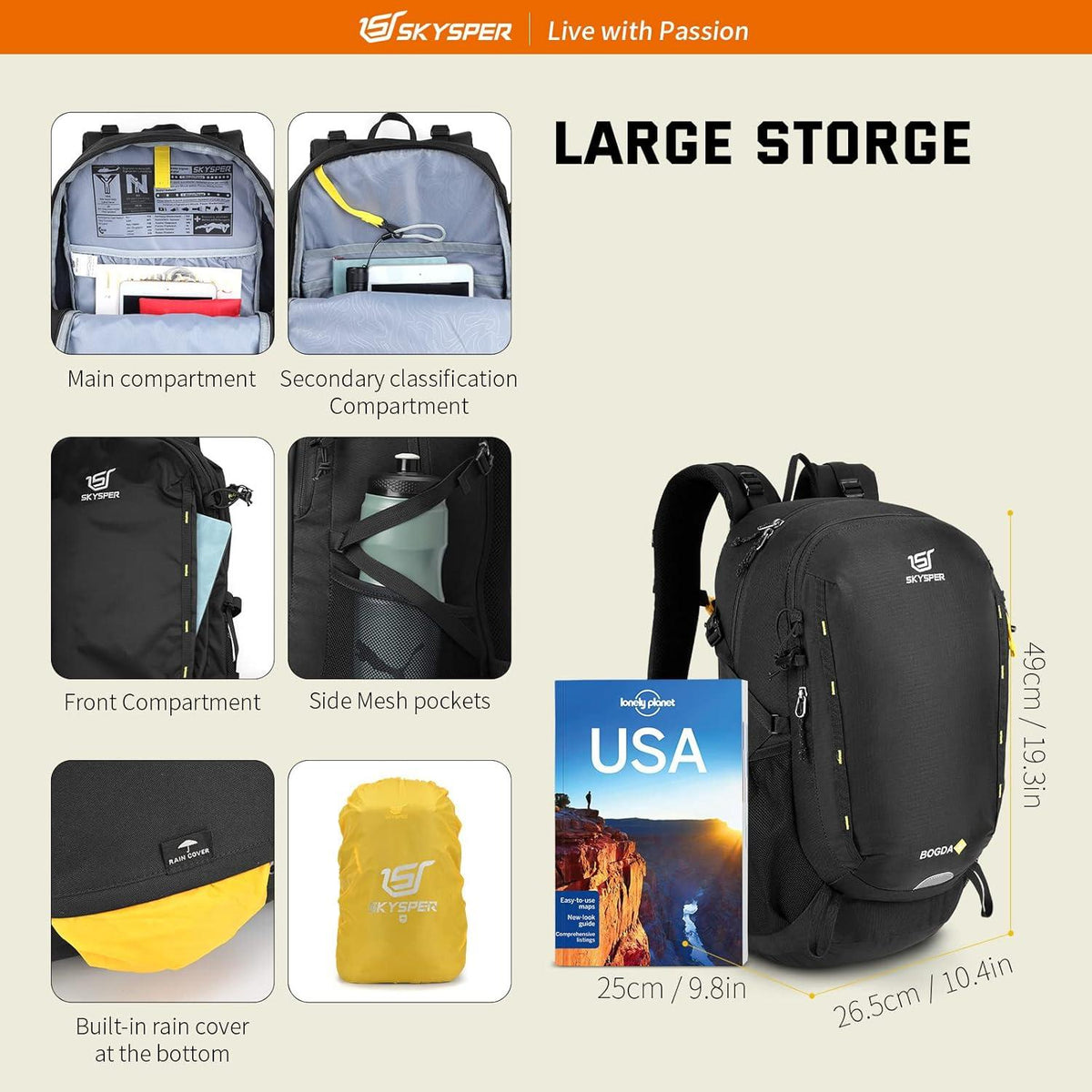Wanderrucksack 30L mit Rückenbelüftung Trinksystem Schwarz