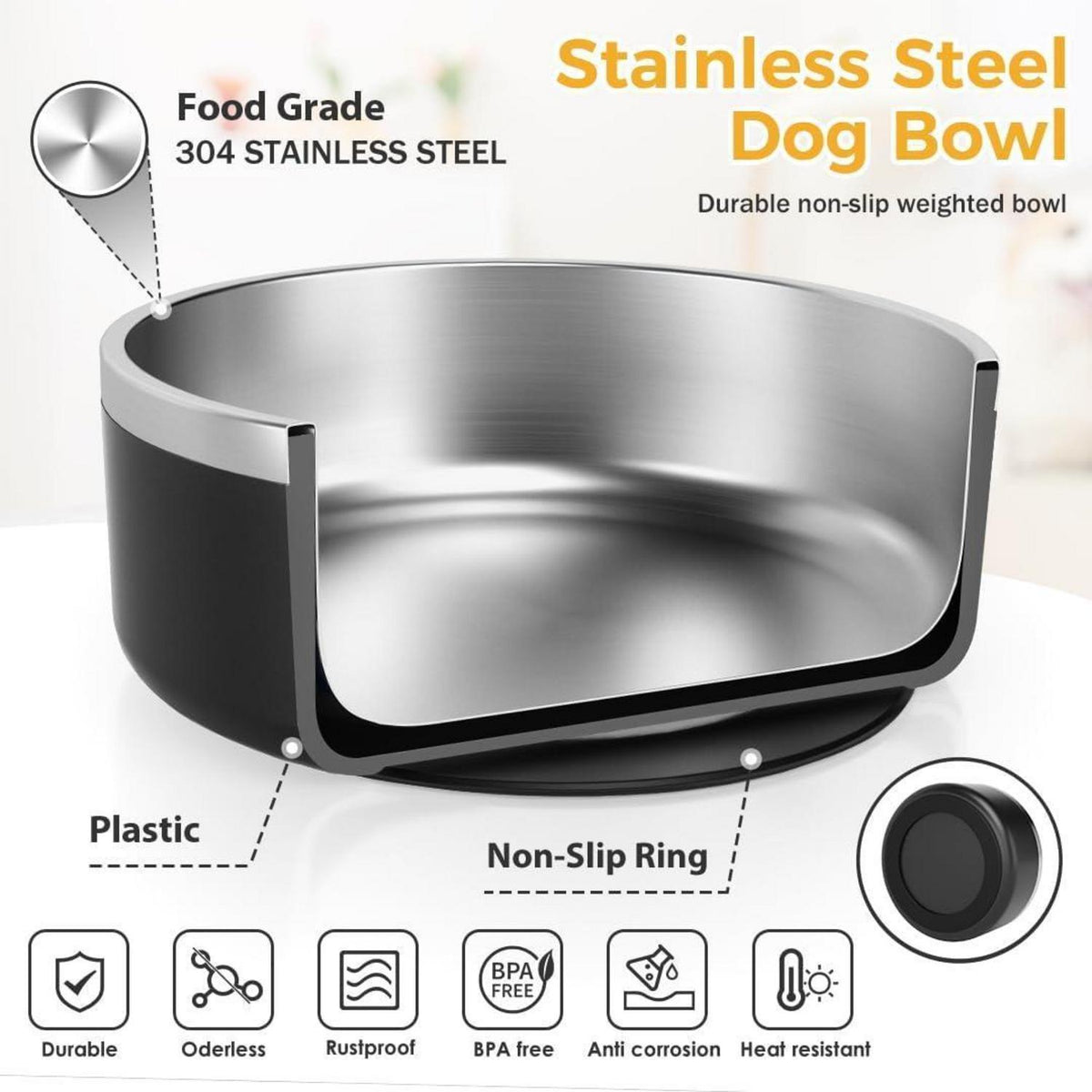 Doppelwandiger Edelstahl Hundenapf isoliert 1,2L Schwarz