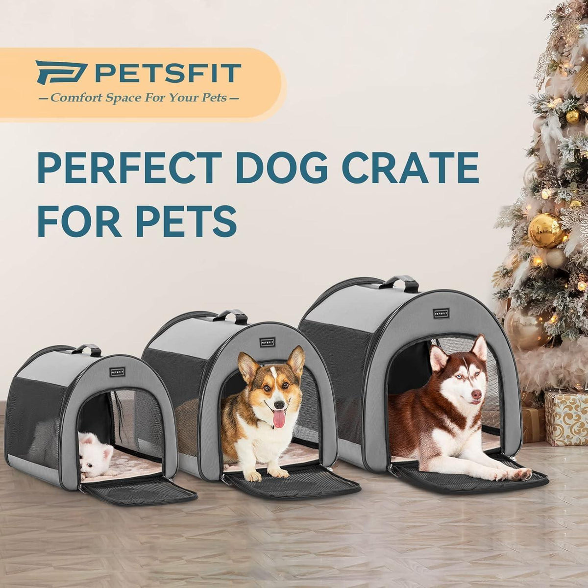 Faltbare Hundebox Grau – Tragbar & Atmungsaktiv mit Kissen