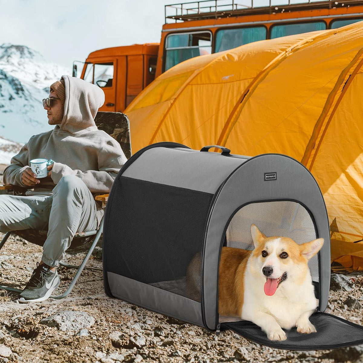 Faltbare Hundebox grau – Tragbare Schlafbox für kleine Hunde & Katzen