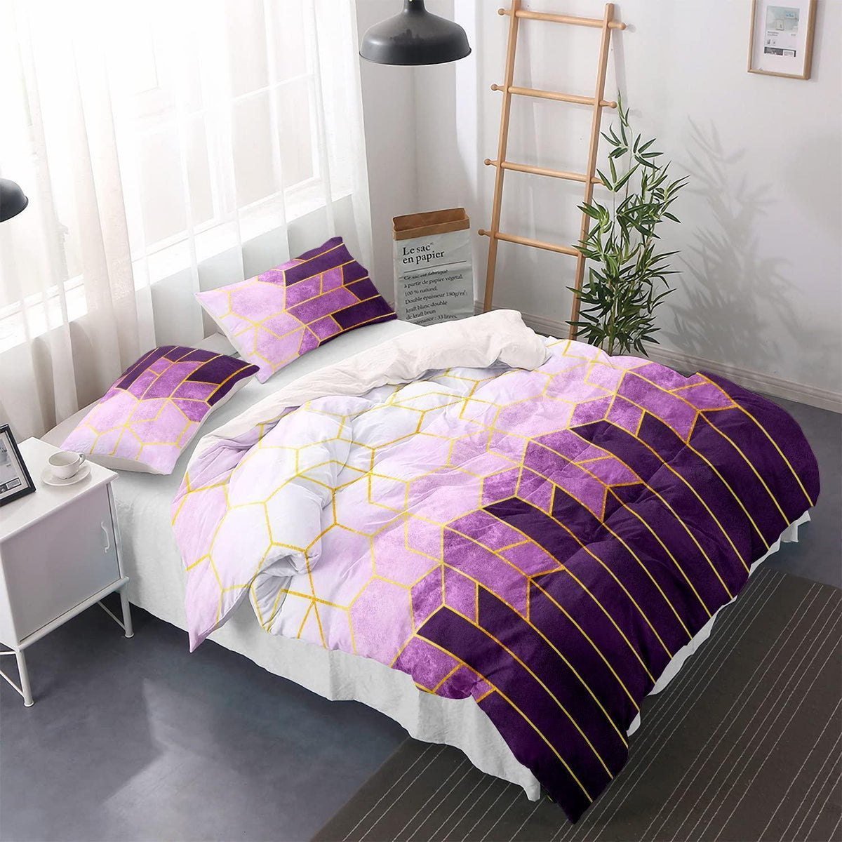 Gestreifte Bettwäsche Set 155x220cm Marineblau Lila