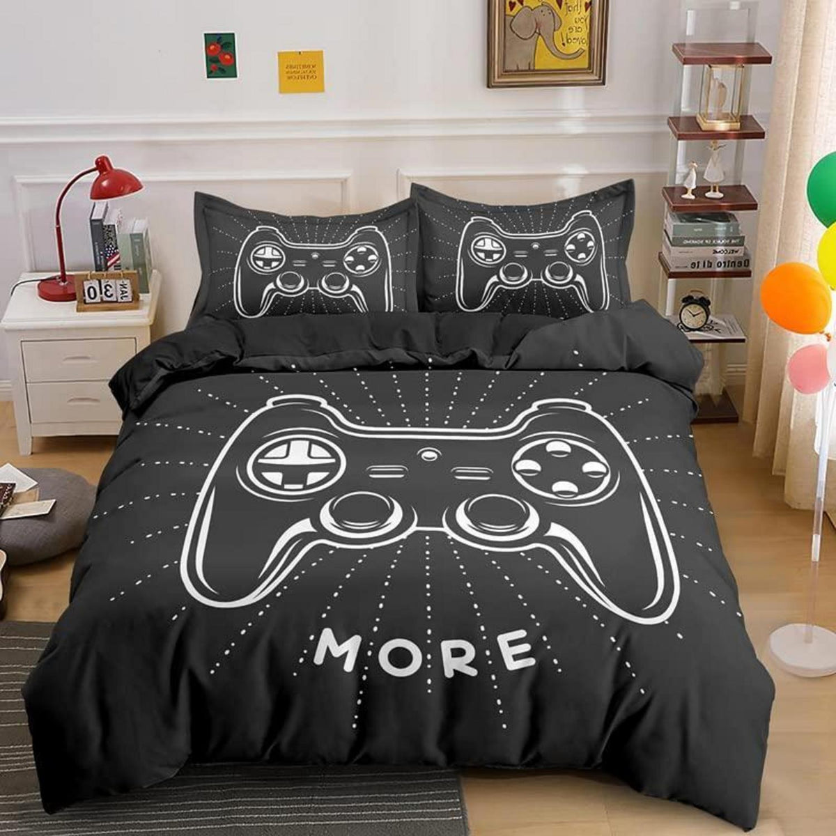 Gamer Bettwäsche Set 220x240cm – Gamepad Bettbezug für Kinder & Teenager