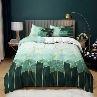 Bettwäsche-Set 220x240 grün gestreift | Modernes Mikrofaser Bettwäscheset