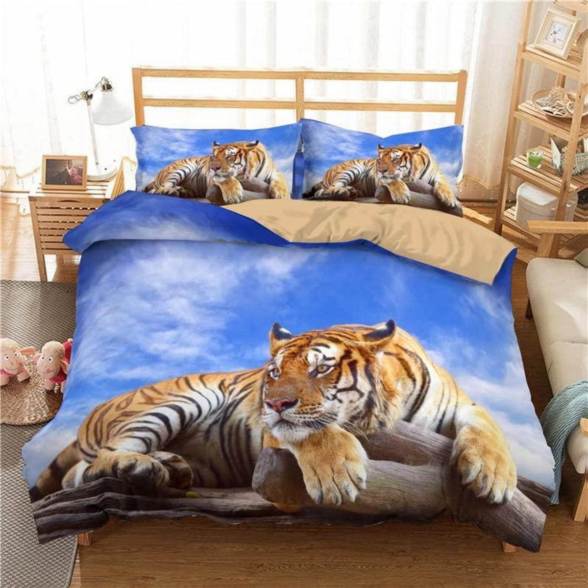 Tiger Druck Bettwäsche Set 220x240cm + 2 Kissenbezüge