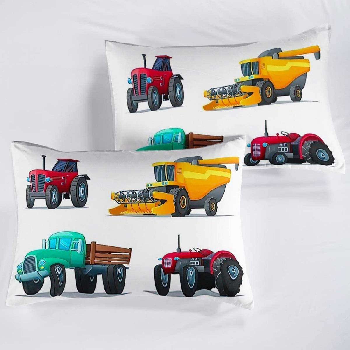 Bettwäsche-Set 200x220cm Grün mit Fahrzeugmotiv & 2 Kissenbezüge