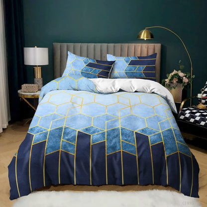 Bettwäsche-Set 200x220cm Marineblau Blau Gestreift Microfaser