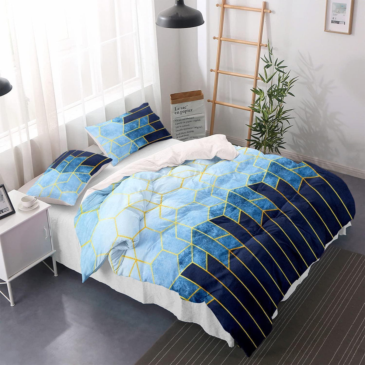 Bettwäsche-Set 200x220cm Marineblau Blau Gestreift Microfaser