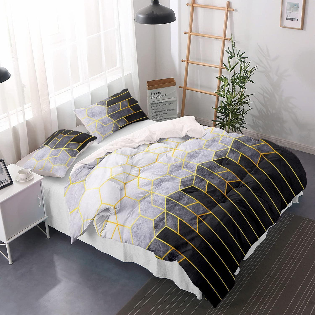 Gestreifte Bettwäsche Set 155x220cm Grau – Mikrofaser Bettbezug
