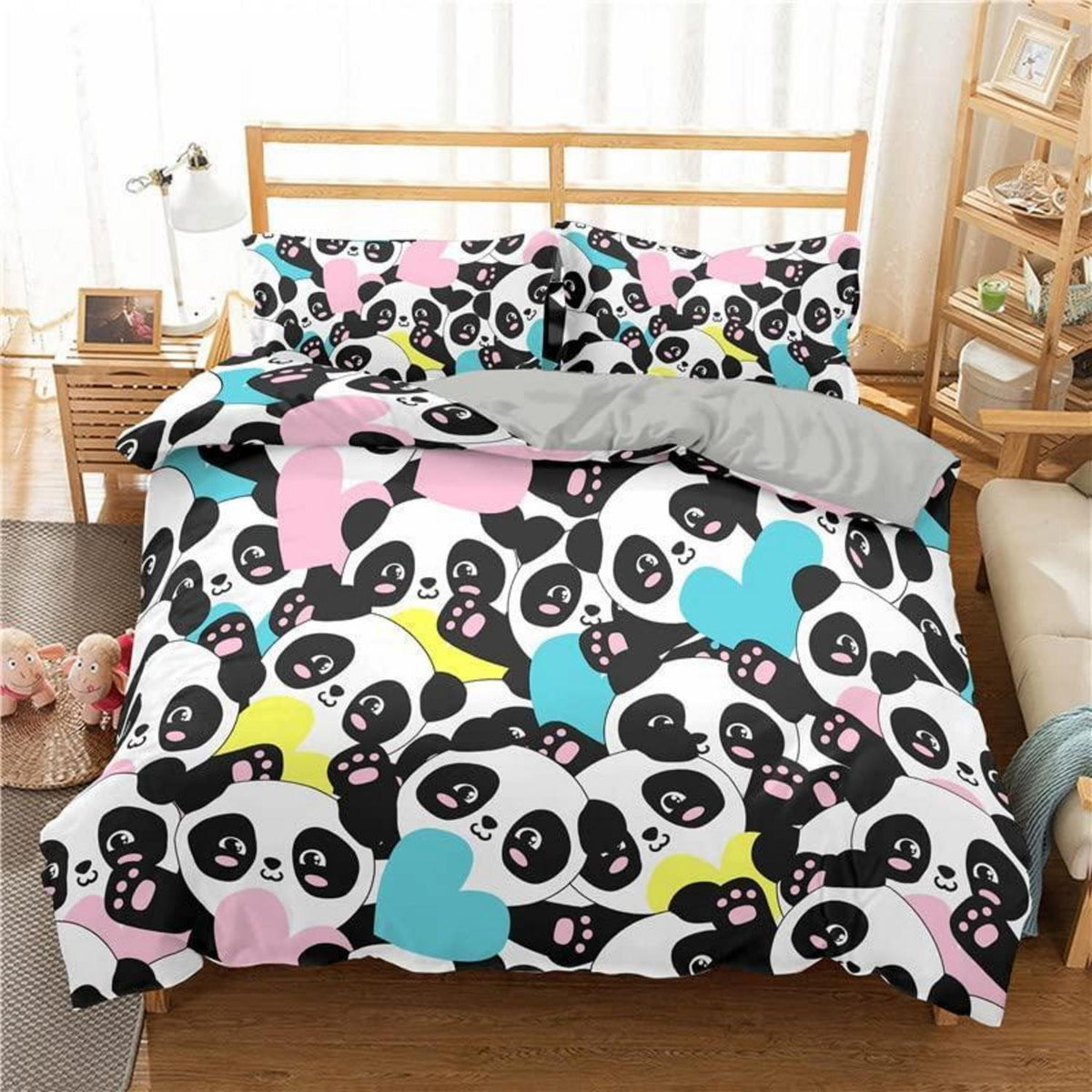 Panda Bettwäsche Set 200x220cm mit 2 Kissenbezügen – Niedliches Tiermuster