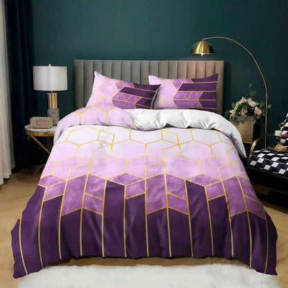 Bettwäsche-Set 200x220cm Marineblau Lila Gestreift Microfaser