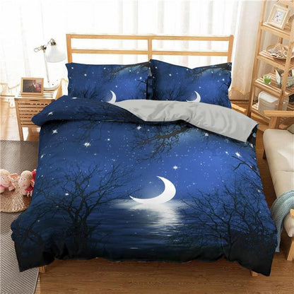Kinder Bettwäsche Set Mond Sterne Galaxie 220x240cm