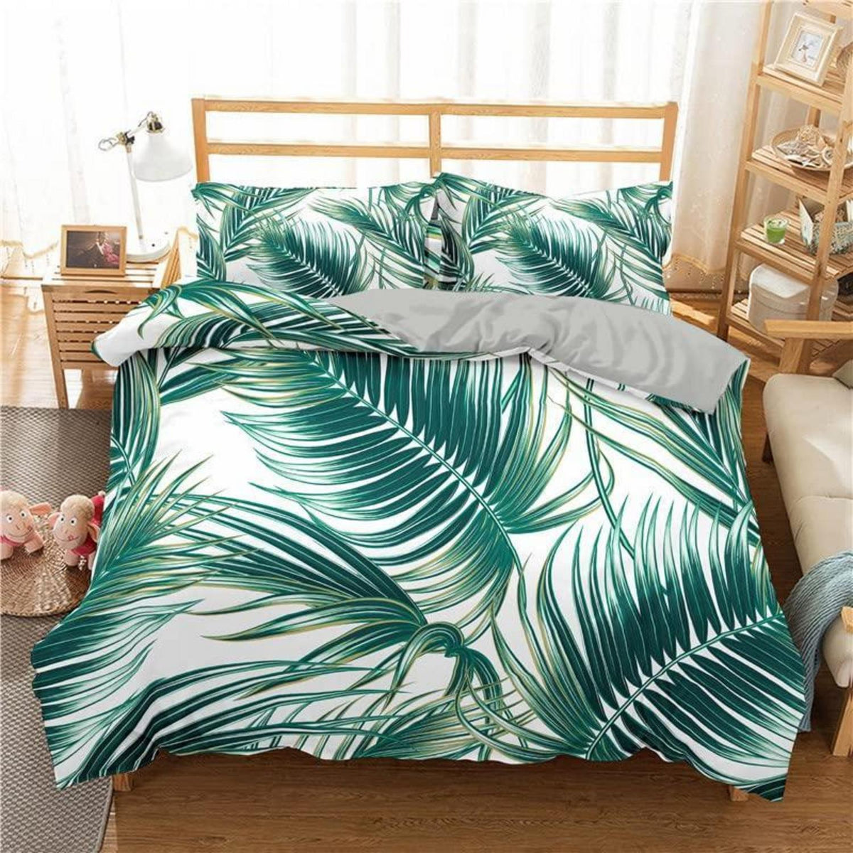 Grüne Bettwäsche-Set 200x220cm mit Blättermotiv