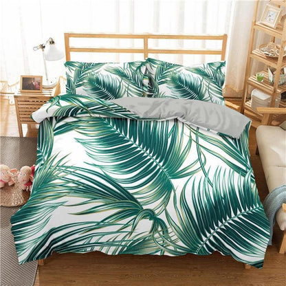 Grüne Bettwäsche-Set 200x220cm mit Blättermotiv