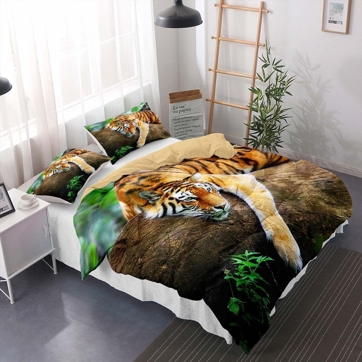 Tiger Druck Bettwäsche Set 200x200cm mit 2 Kissenbezügen