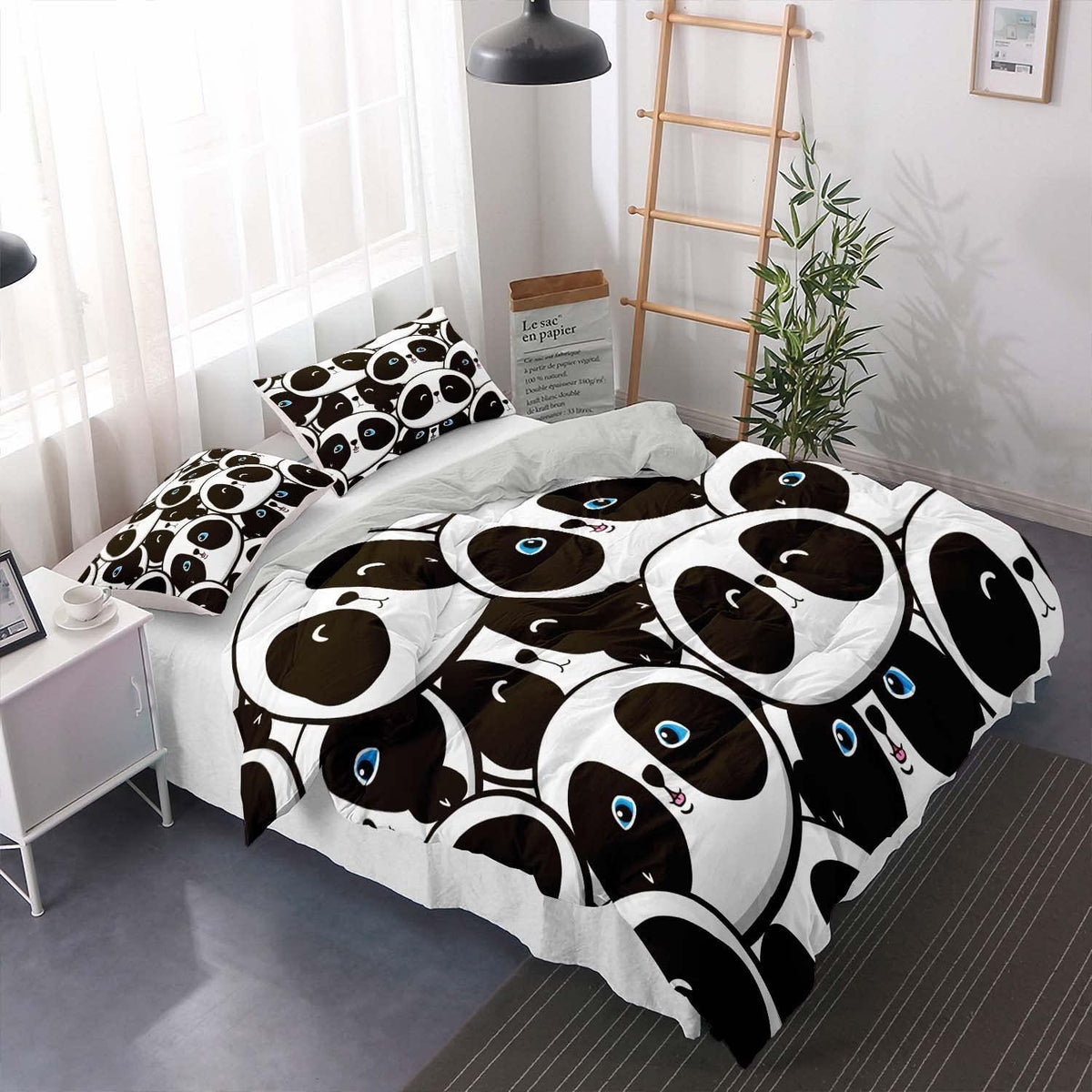 Panda Bettwäsche Set 200x220cm mit 2 Kissenbezügen – Kinderzimmer Dekoration