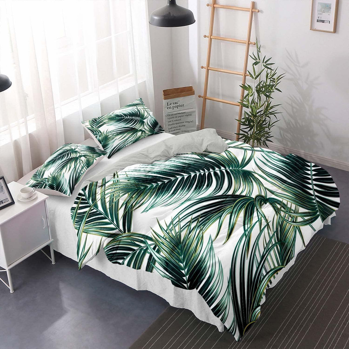 Grüne Blätter Bettwäsche Set 155x220cm & 80x80cm