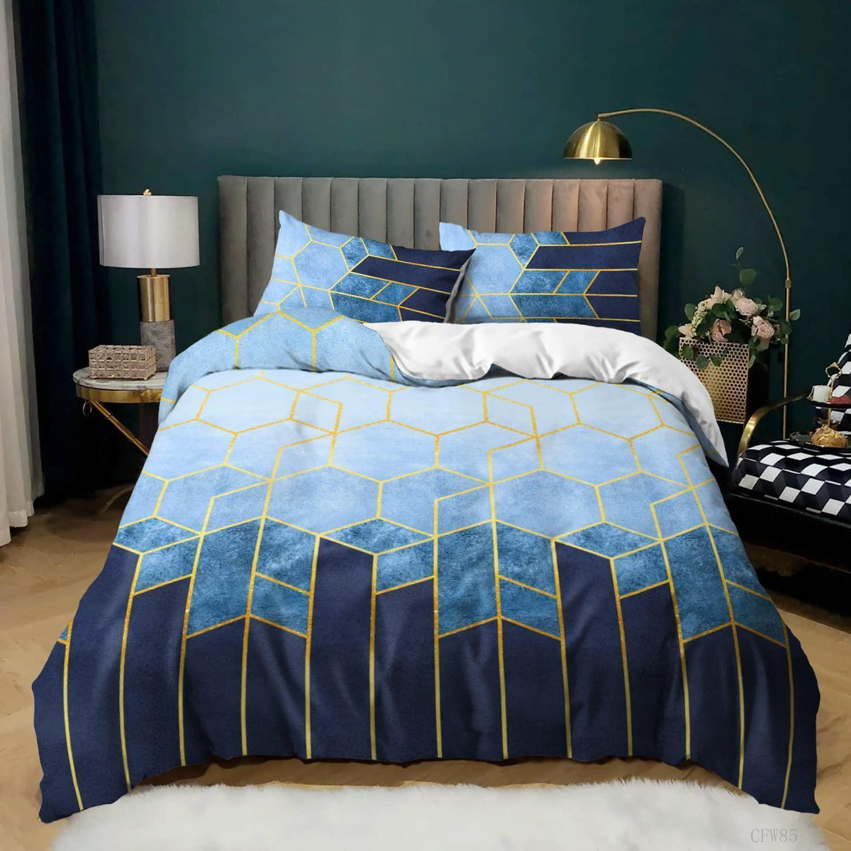 Bettwäsche Set 220x240 Blau Gestreift | Modernes Mikrofaser Bettbezug mit 2 Kissenbezügen