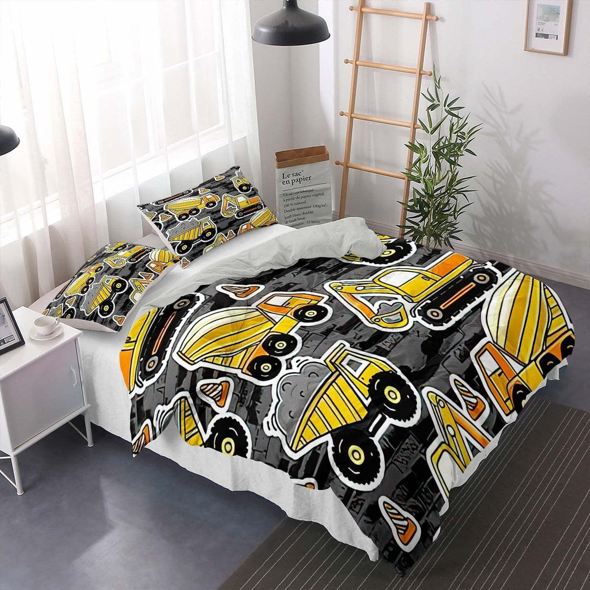 Bettwäsche-Set Grau mit technischem Fahrzeug Design 155x220cm