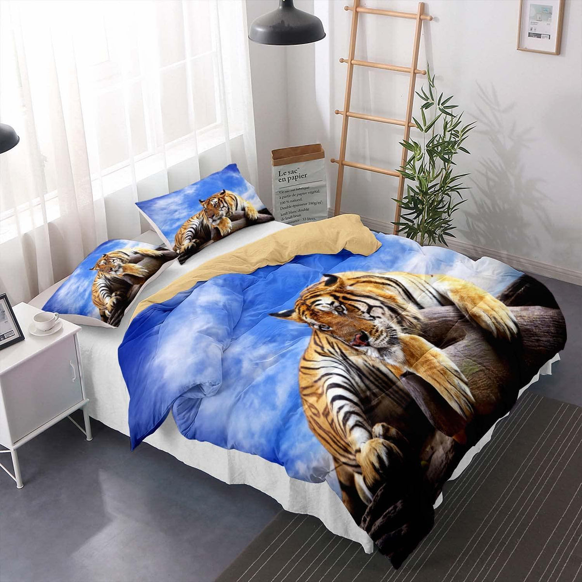 Tiger Druck Bettwäsche Set 155x220cm - Wildtier Design