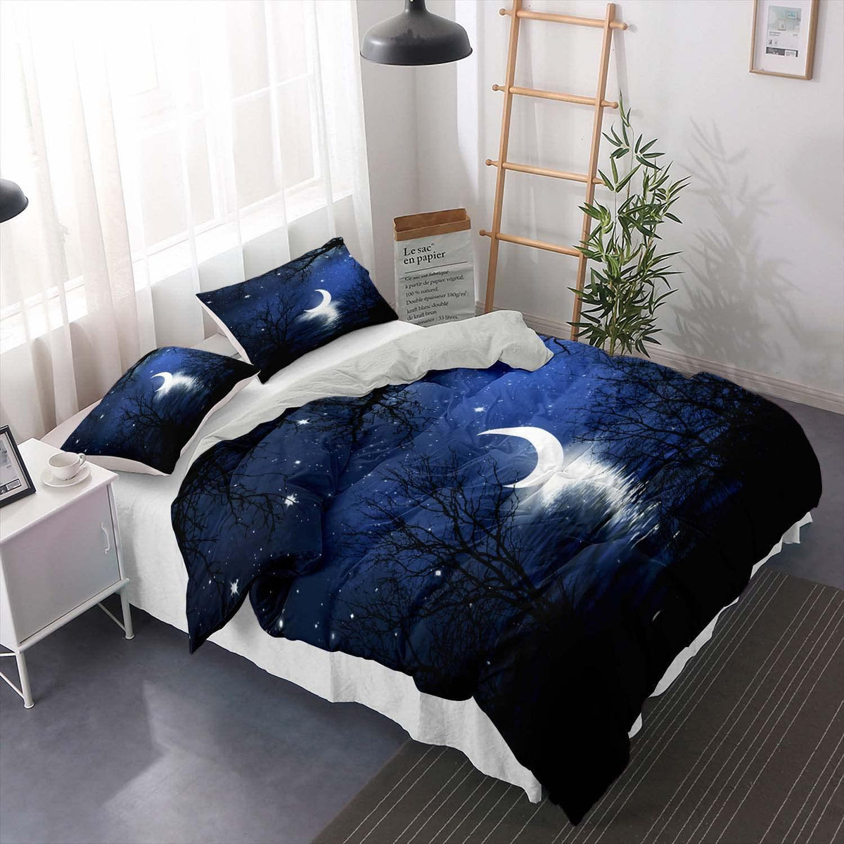 Kinder Bettwäsche Set Mond Sterne Galaxie 200x220cm