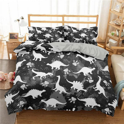 Cartoon Dino Bettwäsche Set 200x220cm – Kuschelweicher Dinosaurier Bettbezug für Kinder