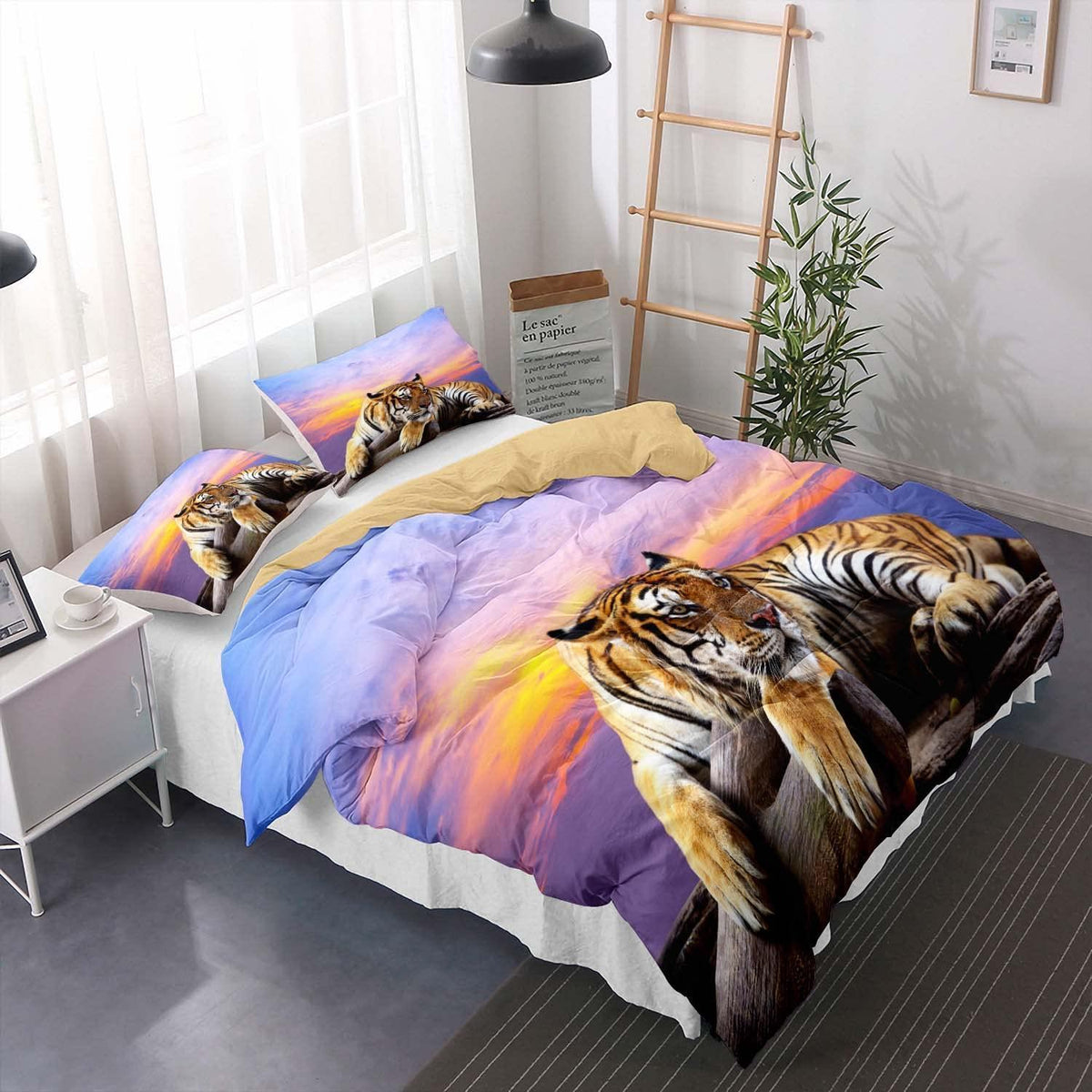 Tiger Druck Bettwäsche Set 220x240cm + 2 Kissenbezüge