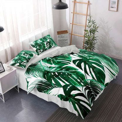 Grüne Blätter Bettwäsche Set 155x220cm - Mikrofaser Bettbezug